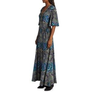 Etro Blue and Black Tiered Midi Sundress with Bell Sleeves